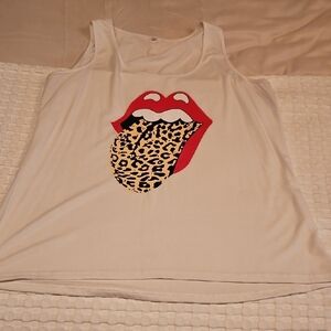 White Tank Top with Red and Leopard Print Graphic 2x